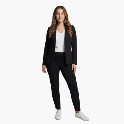 Women's Two Piece Blazer Suit Notched Lapel Jacket Ankle Pants - VibreMode