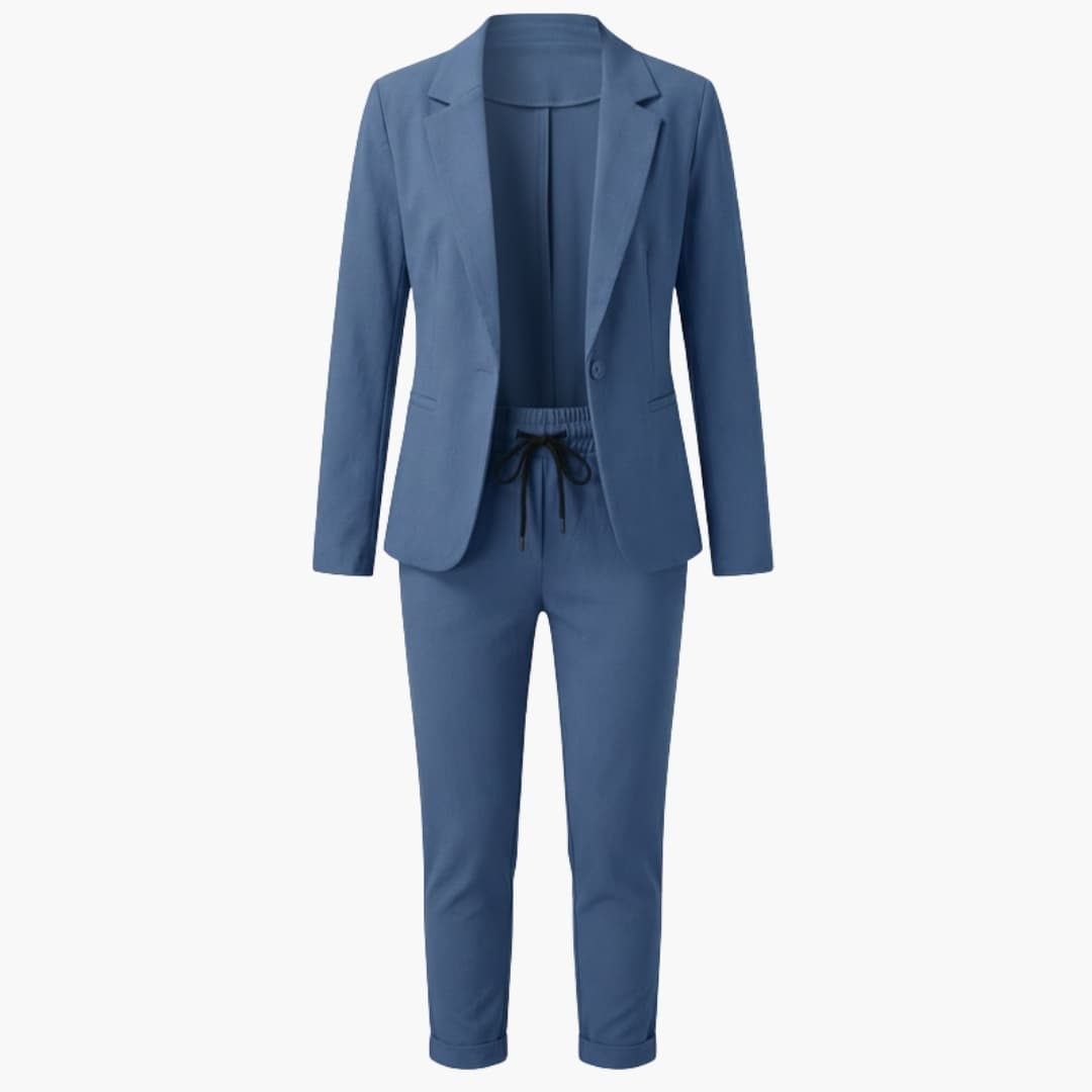 Women's Two Piece Blazer Suit Notched Lapel Jacket Ankle Pants