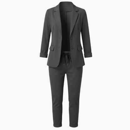 Women's Two Piece Blazer Suit Notched Lapel Jacket Ankle Pants