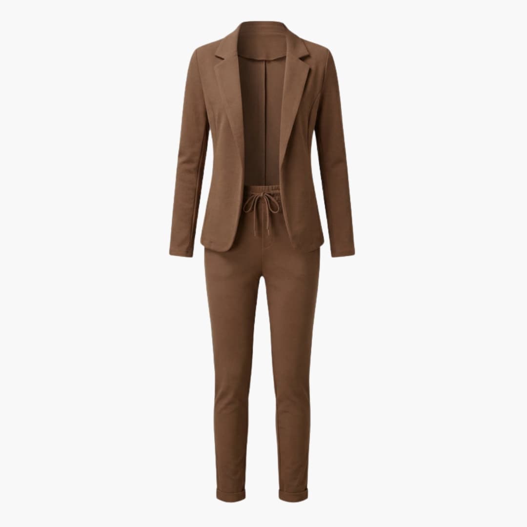 Women's Two Piece Blazer Suit Notched Lapel Jacket Ankle Pants