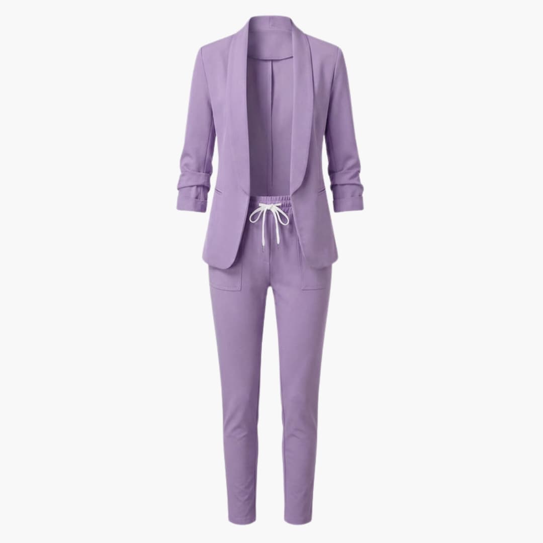 Women's Two Piece Blazer Suit Notched Lapel Jacket Ankle Pants