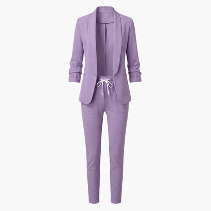 Women's Two Piece Blazer Suit Notched Lapel Jacket Ankle Pants