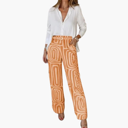 Women's Two-Piece Long Sleeve Blouse and Straight Leg Pants Set