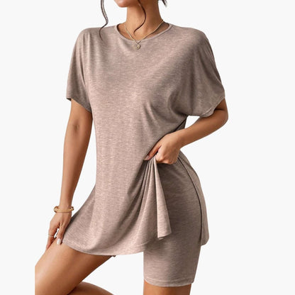 Women's Short Sleeve Lounge Set Cotton Elastic Waist Shorts