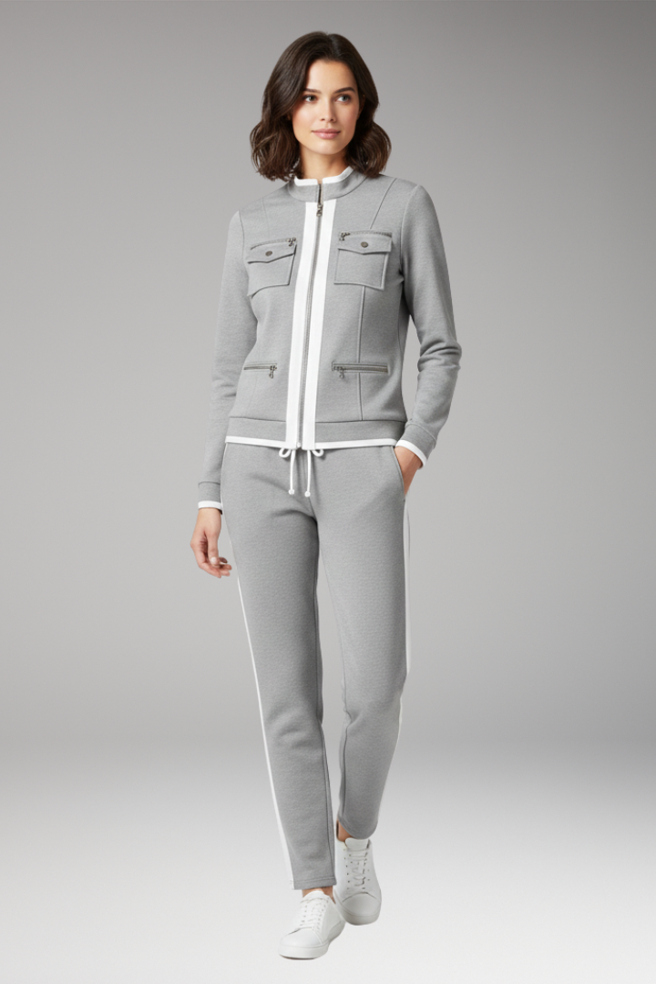 Women's 2 Piece Lounge Set Zip Contrast Trim