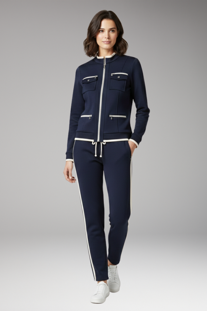 Women's 2 Piece Lounge Set Zip Contrast Trim