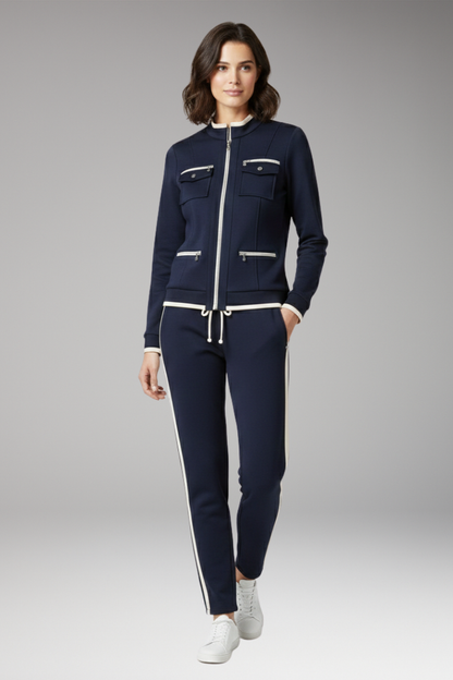 Women's 2 Piece Lounge Set Zip Contrast Trim