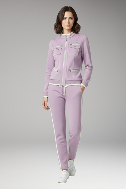 Women's 2 Piece Lounge Set Zip Contrast Trim