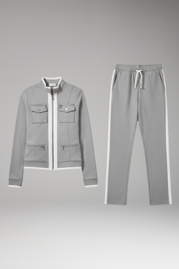 Women's 2 Piece Lounge Set Zip Contrast Trim - VibreMode