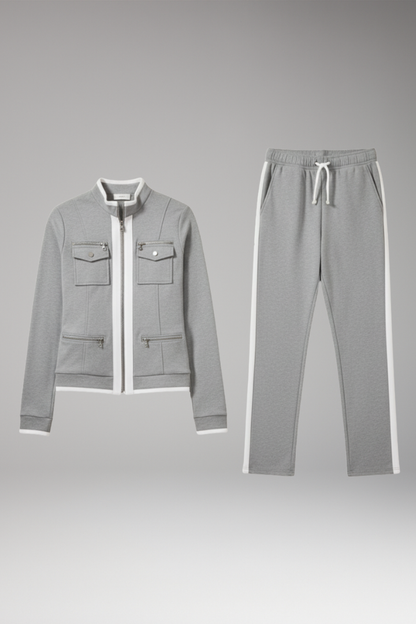 Women's 2 Piece Lounge Set Zip Contrast Trim - VibreMode