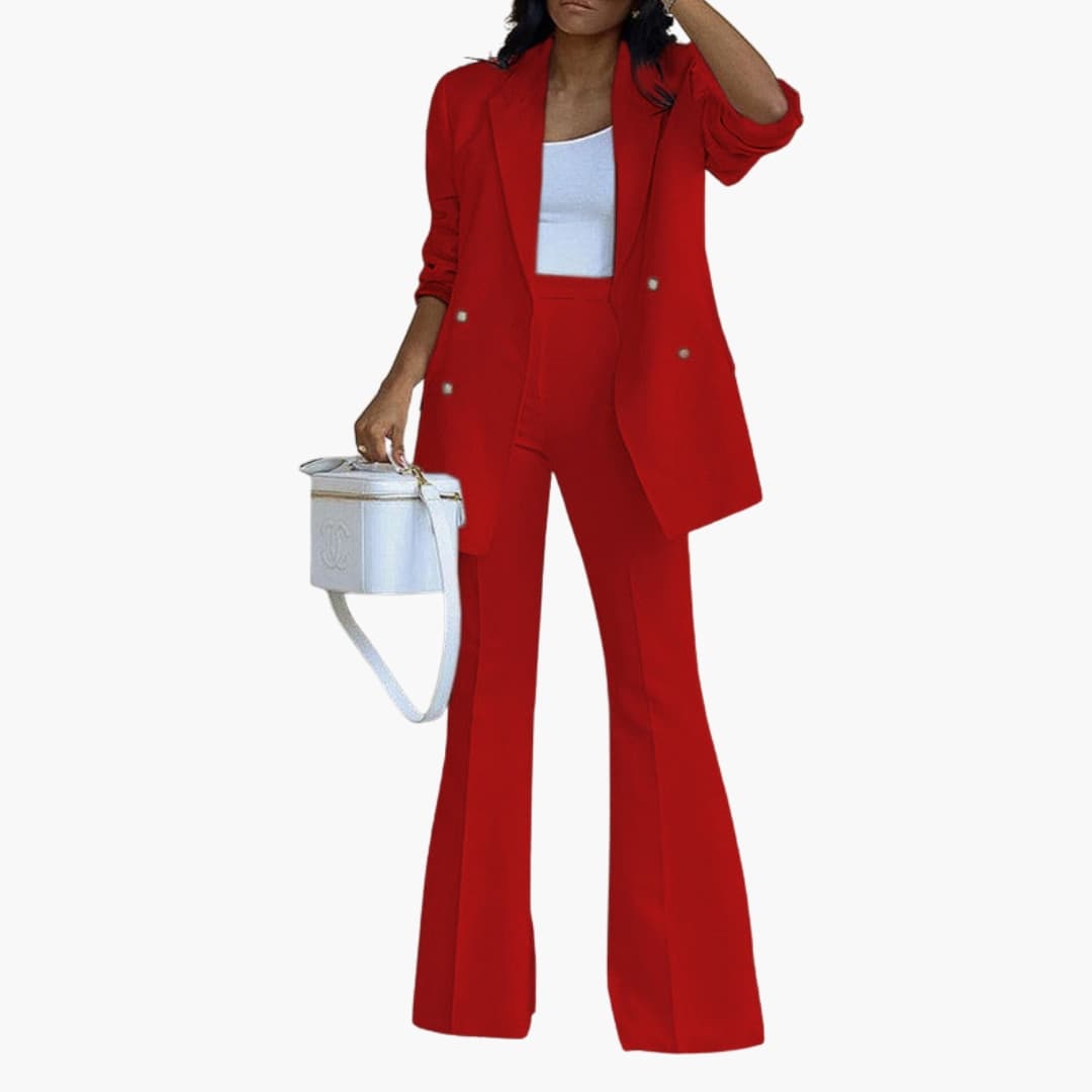 Women's Two Piece Pantsuit Set Button Front Blazer Straight Leg Pants - VibreMode