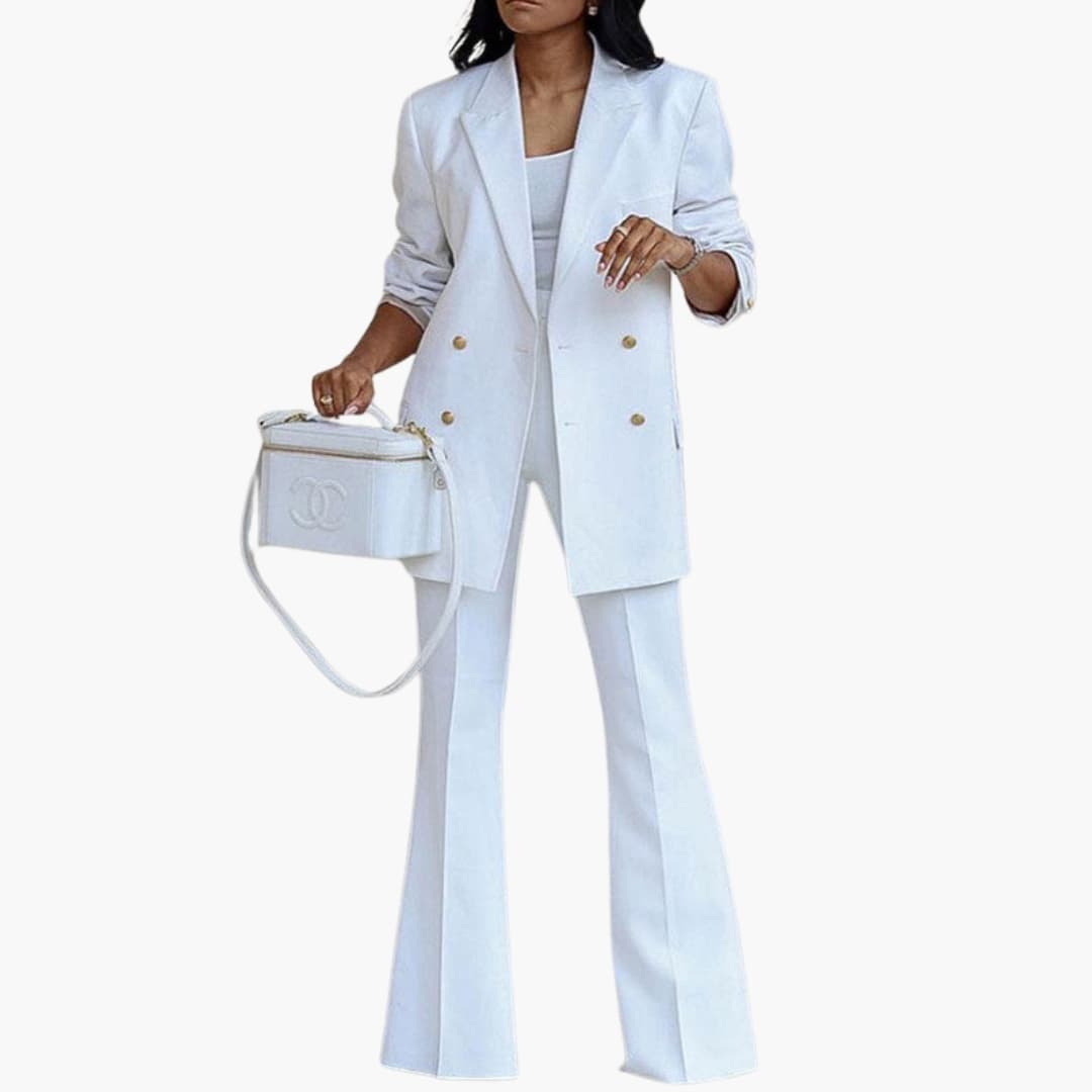 Women's Two Piece Pantsuit Set Button Front Blazer Straight Leg Pants
