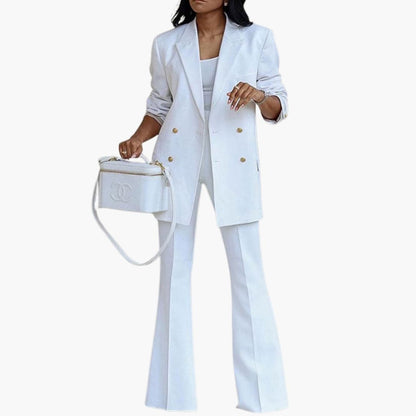 Women's Two Piece Pantsuit Set Button Front Blazer Straight Leg Pants