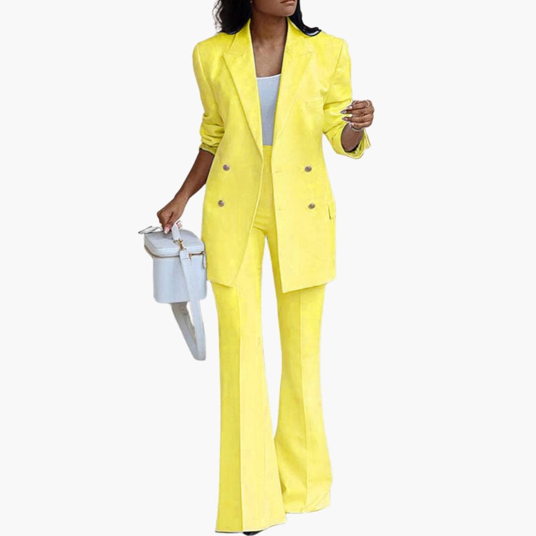Women's Two Piece Pantsuit Set Button Front Blazer Straight Leg Pants