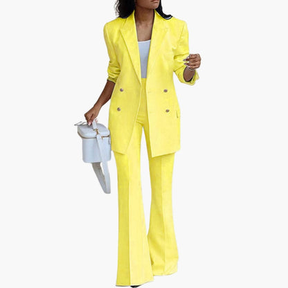 Women's Two Piece Pantsuit Set Button Front Blazer Straight Leg Pants