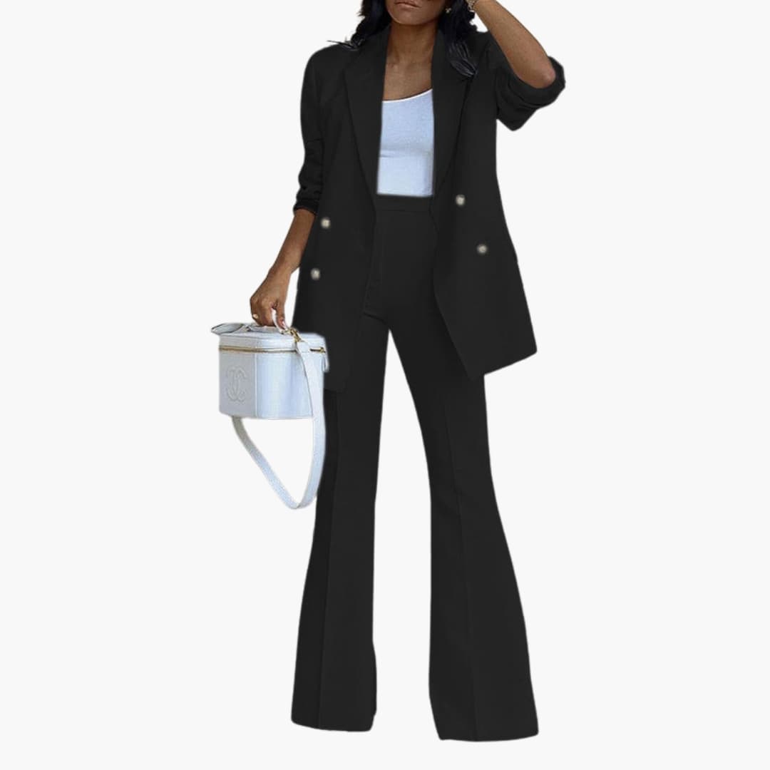 Women's Two Piece Pantsuit Set Button Front Blazer Straight Leg Pants