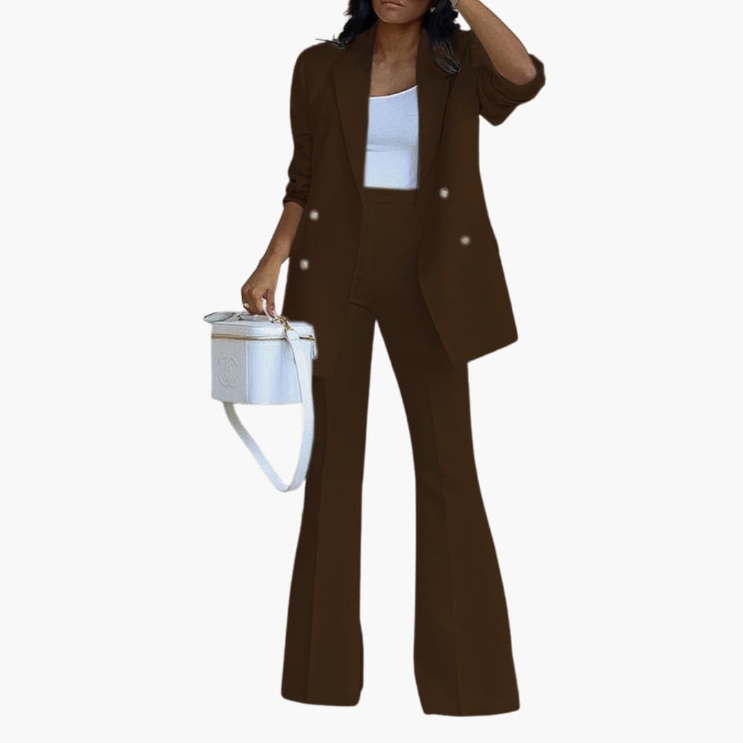 Women's Two Piece Pantsuit Set Button Front Blazer Straight Leg Pants