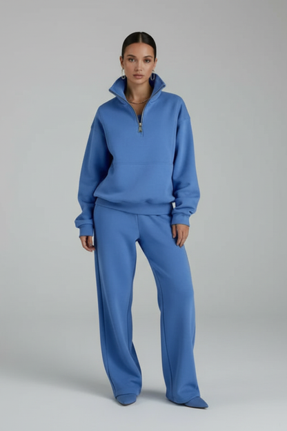 Women's 2-Piece Tracksuit Half-Zip Straight Leg Pants