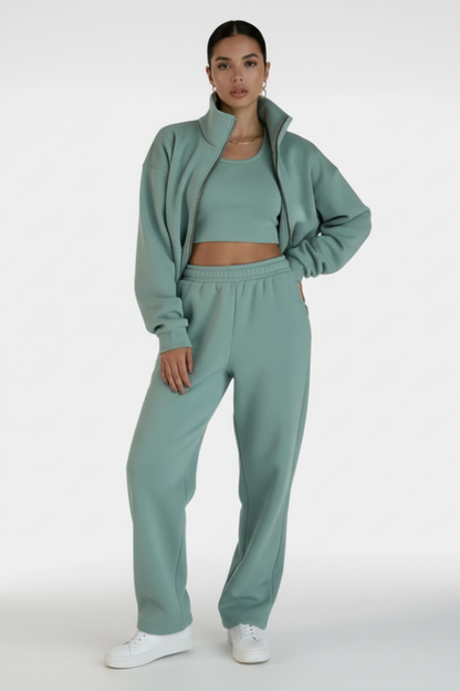 Women's 2-Piece Tracksuit Half-Zip Straight Leg Pants