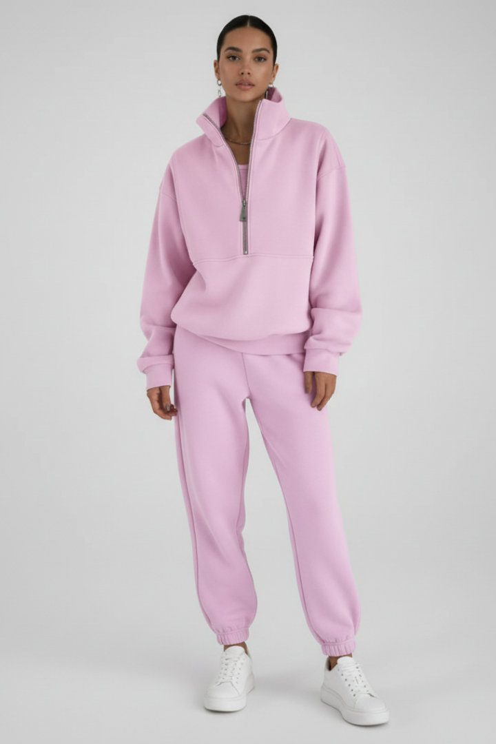 Women's 2-Piece Tracksuit Half-Zip Straight Leg Pants