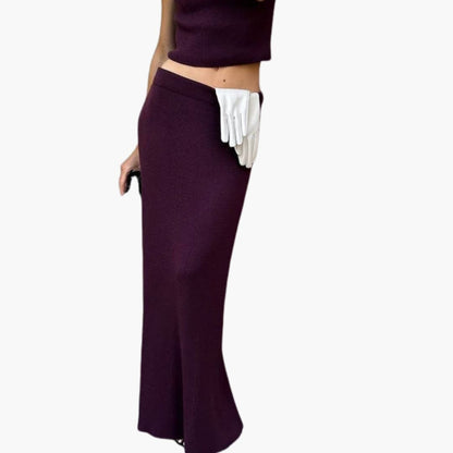 Women's High Collar Midi Skirt Set