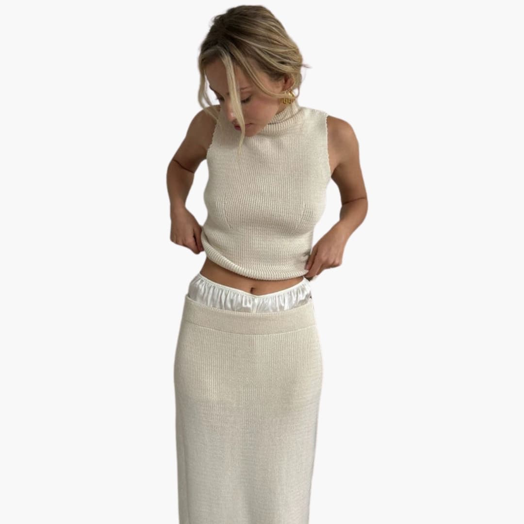 Women's High Collar Midi Skirt Set