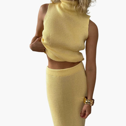 Women's High Collar Midi Skirt Set
