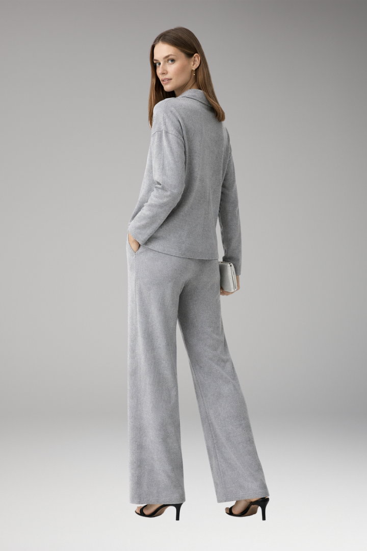 Women's Polo Collar Wide Leg Pants Set