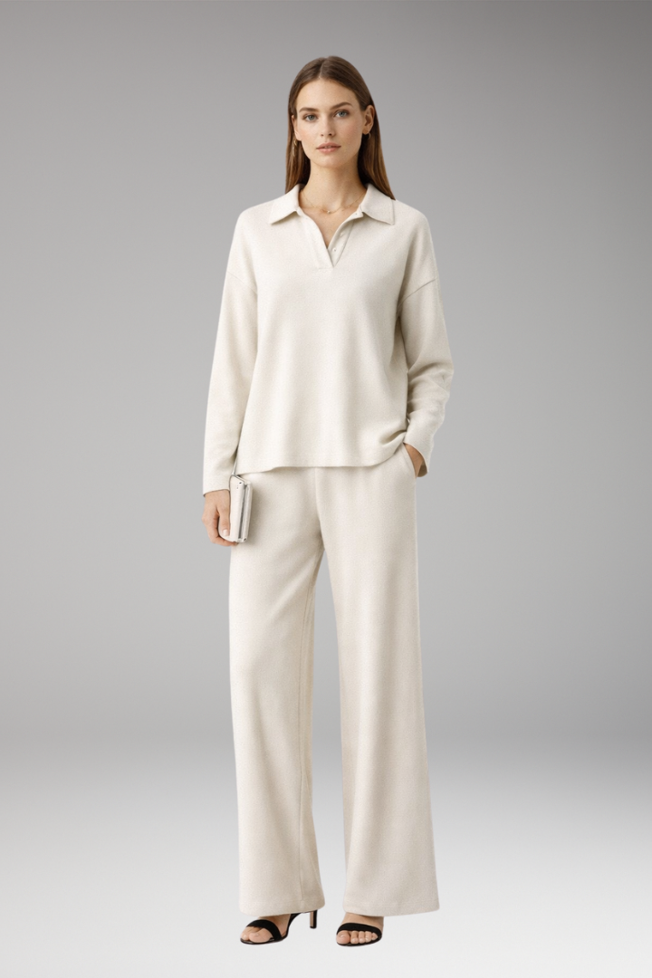Women's Polo Collar Wide Leg Pants Set