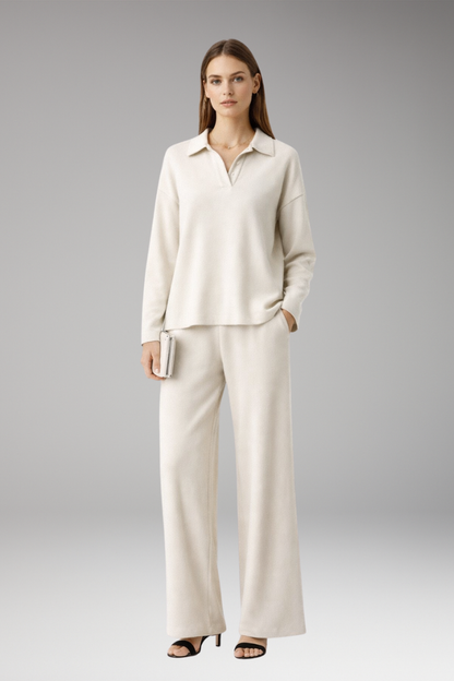 Women's Polo Collar Wide Leg Pants Set