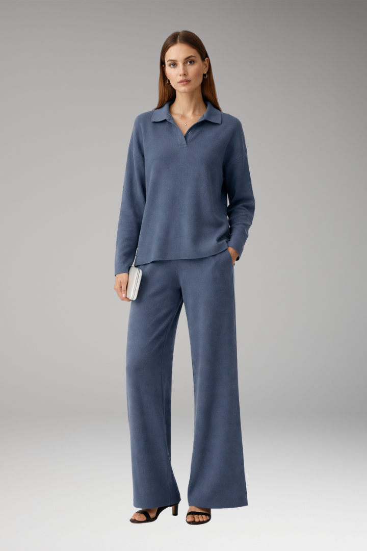 Women's Polo Collar Wide Leg Pants Set