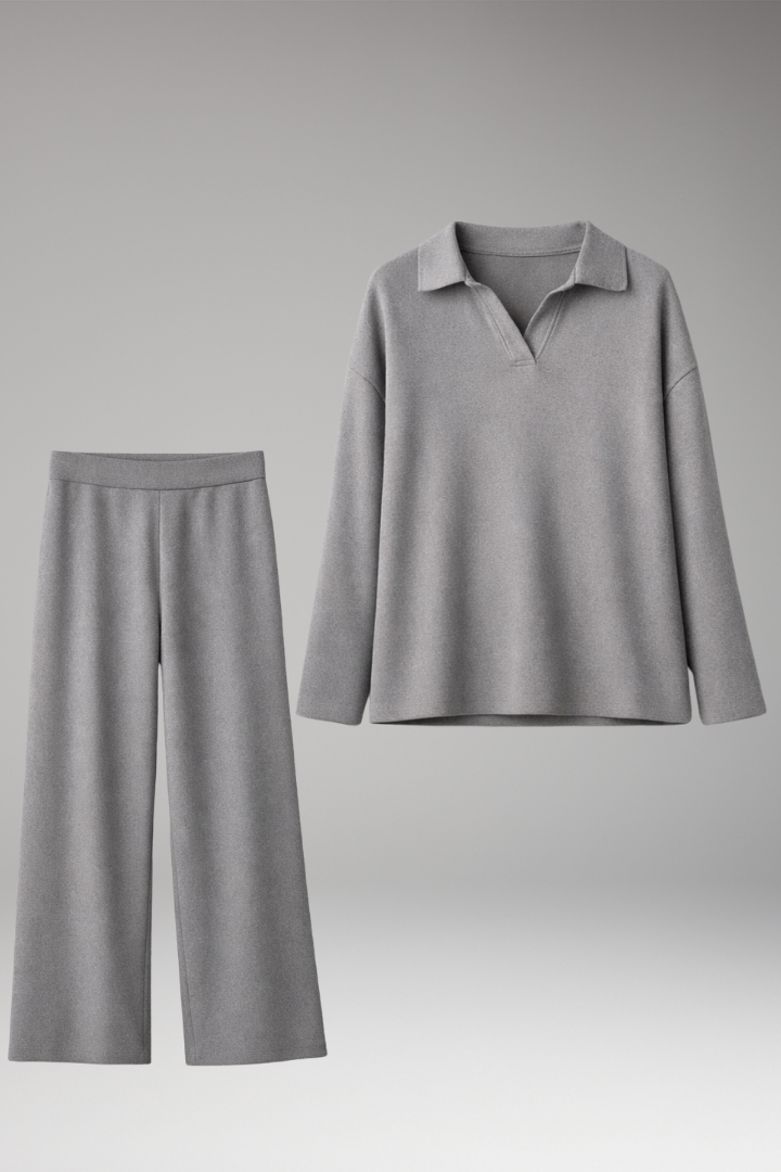 Women's Polo Collar Wide Leg Pants Set - VibreMode