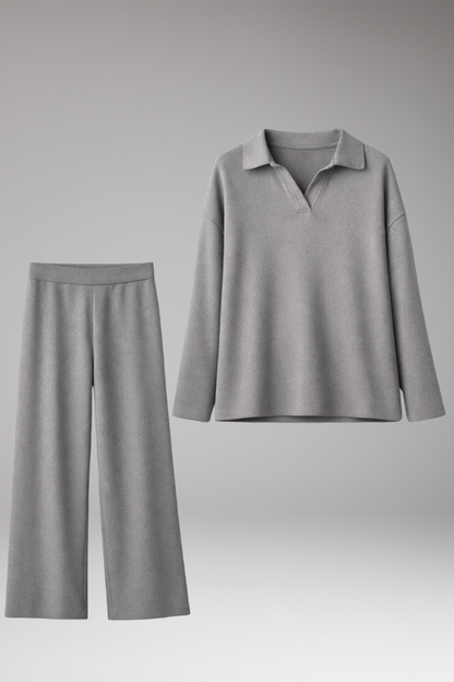 Women's Polo Collar Wide Leg Pants Set - VibreMode