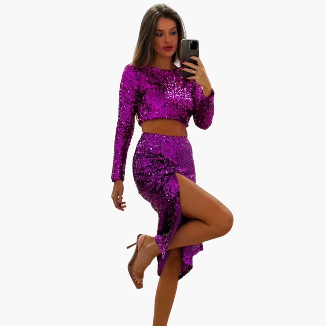 Women's Sequin Two Piece Mini Skirt Set