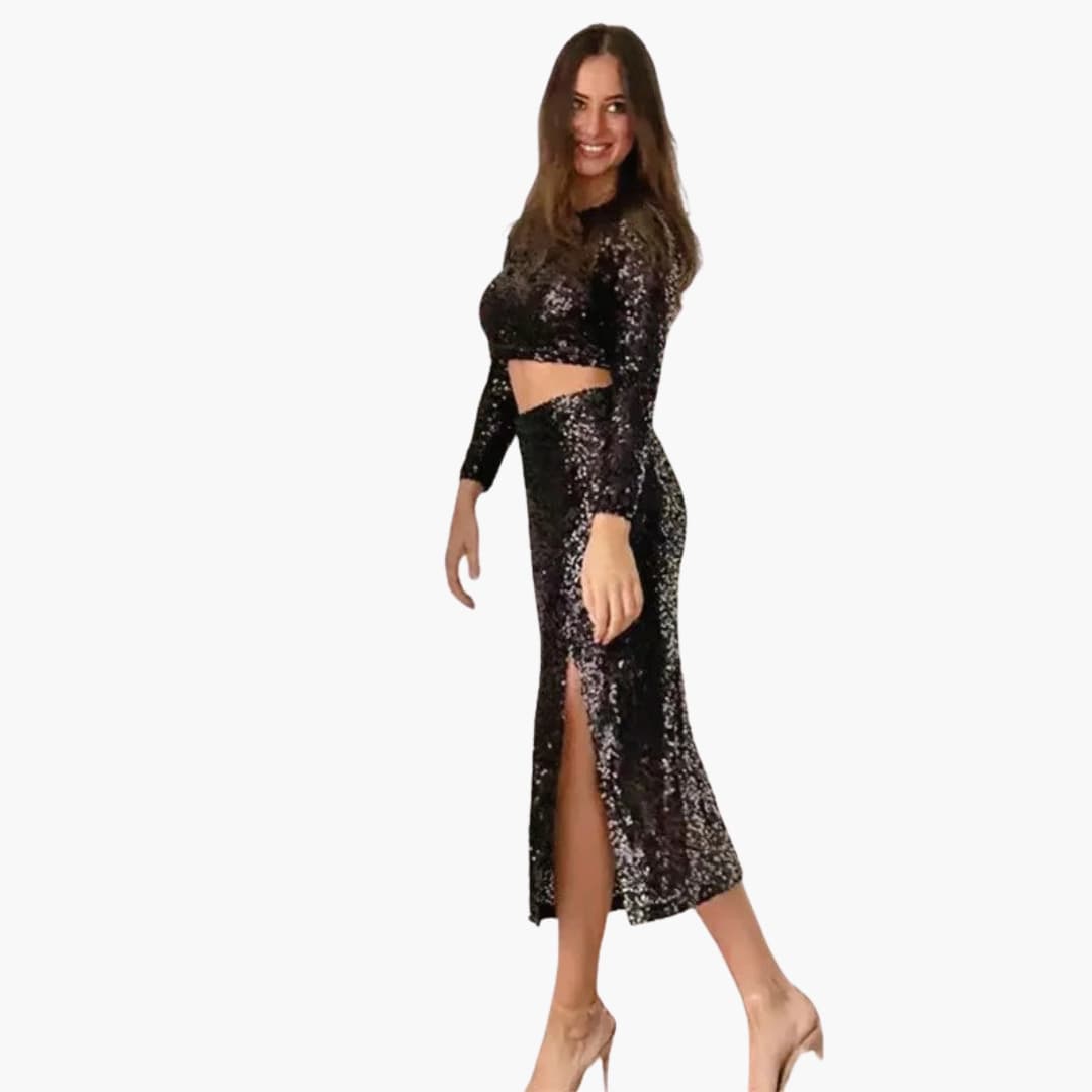 Women's Sequin Two Piece Mini Skirt Set - VibreMode