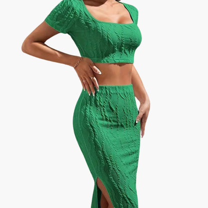 Women's Square Neck Maxi Skirt Set - VibreMode