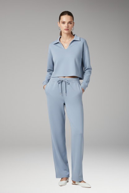 Women's 2-Piece V-Neck Straight Leg Pants Set