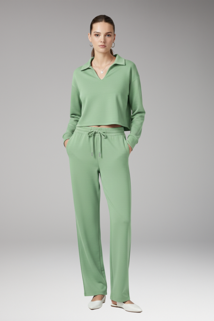 Women's 2-Piece V-Neck Straight Leg Pants Set