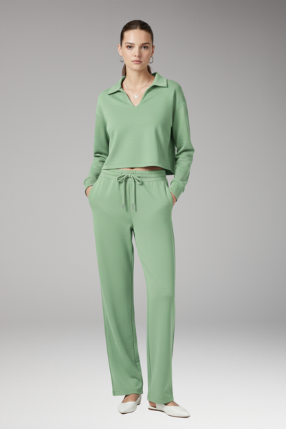 Women's 2-Piece V-Neck Straight Leg Pants Set