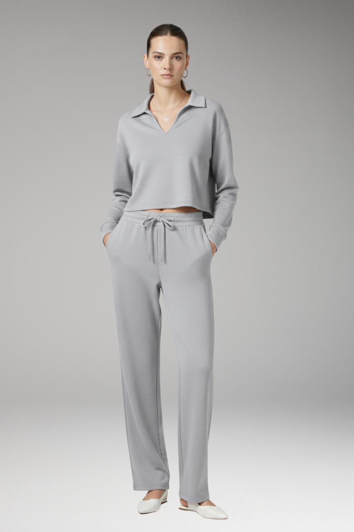 Women's 2-Piece V-Neck Straight Leg Pants Set