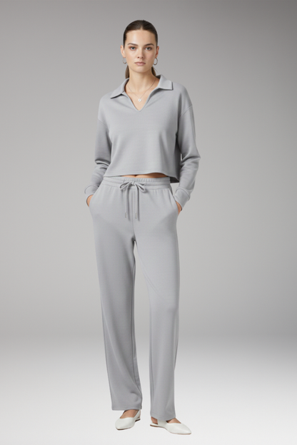Women's 2-Piece V-Neck Straight Leg Pants Set