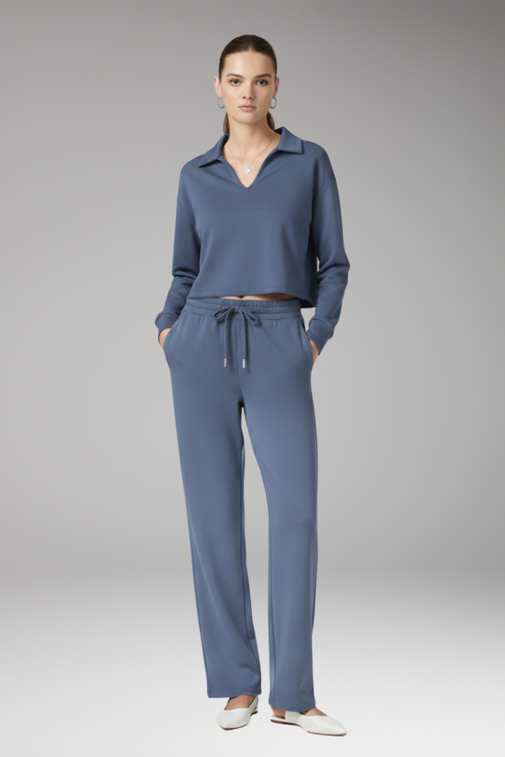 Women's 2-Piece V-Neck Straight Leg Pants Set