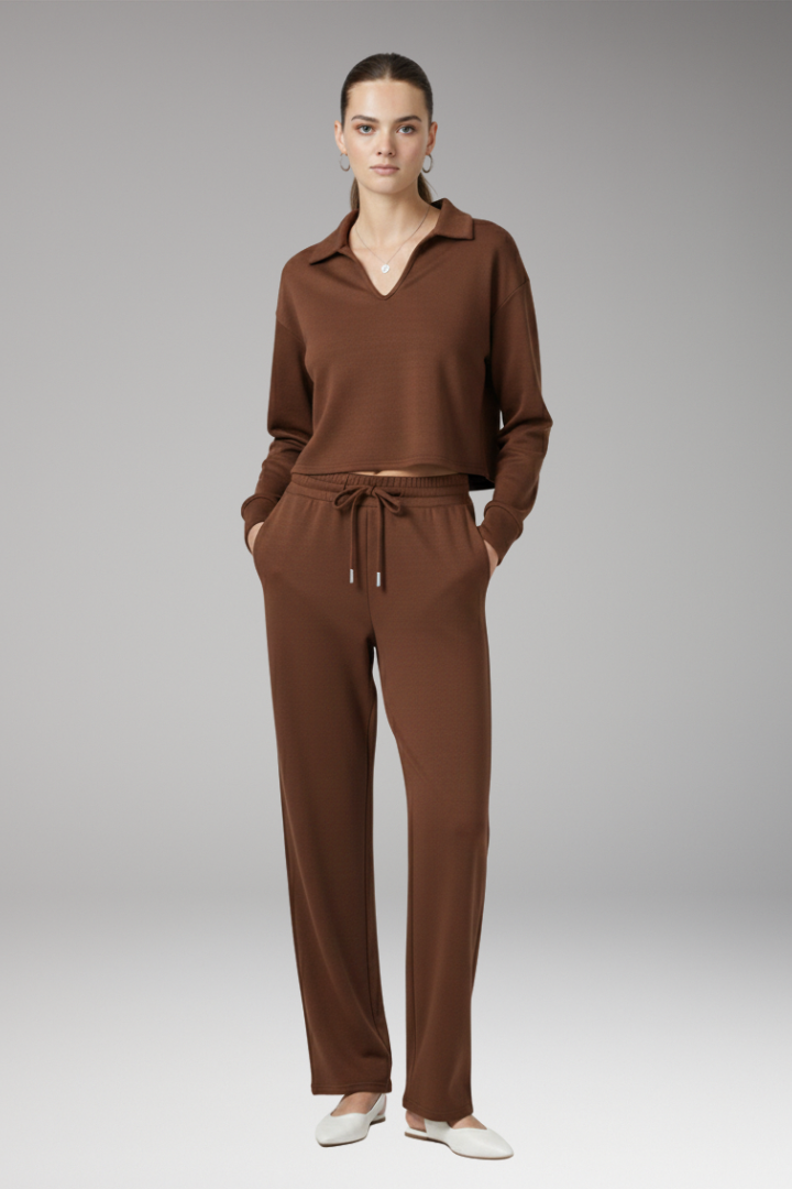 Women's 2-Piece V-Neck Straight Leg Pants Set