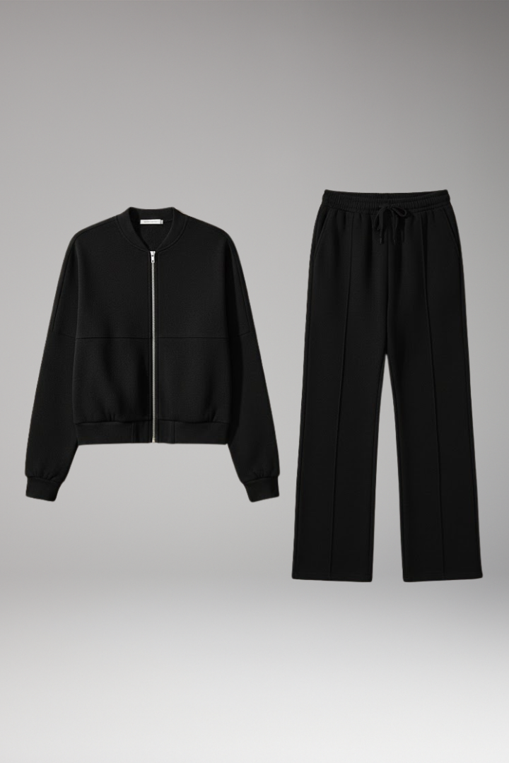 Women's 2-Piece Zip Jacket Straight Leg Pants Set - VibreMode