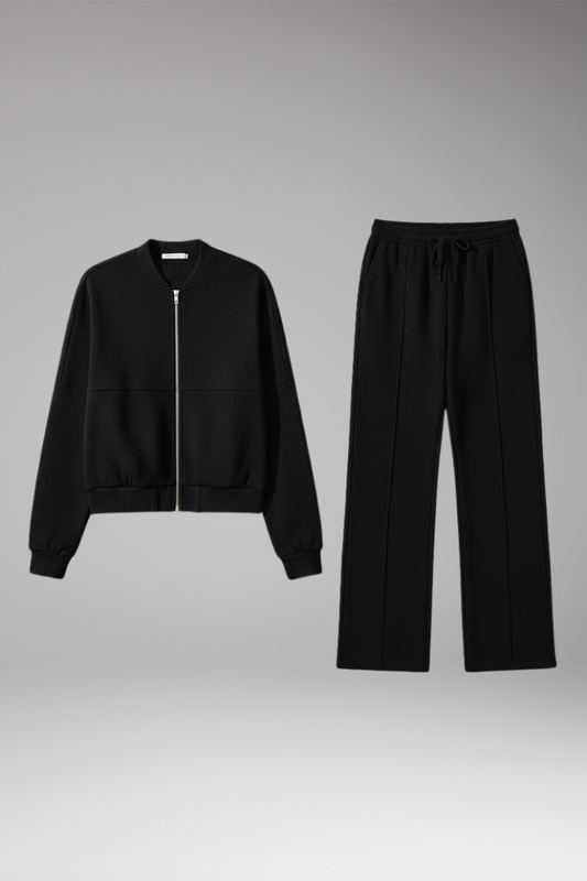 Women's 2-Piece Zip Jacket Straight Leg Pants Set - VibreMode