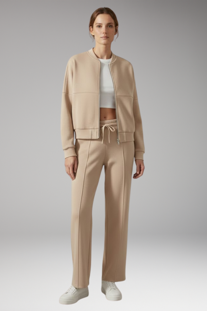 Women's 2-Piece Zip Jacket Straight Leg Pants Set