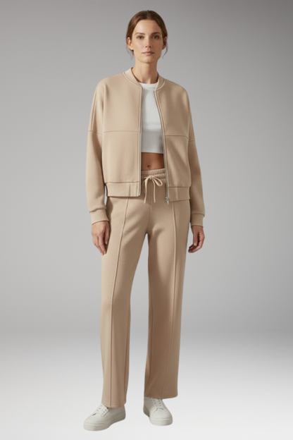 Women's 2-Piece Zip Jacket Straight Leg Pants Set