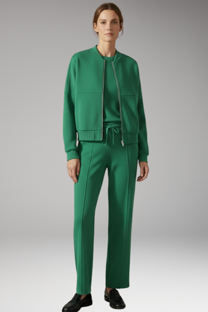 Women's 2-Piece Zip Jacket Straight Leg Pants Set