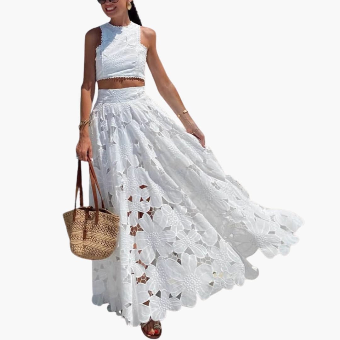 Women's Two Piece Crop Maxi Dress - VibreMode