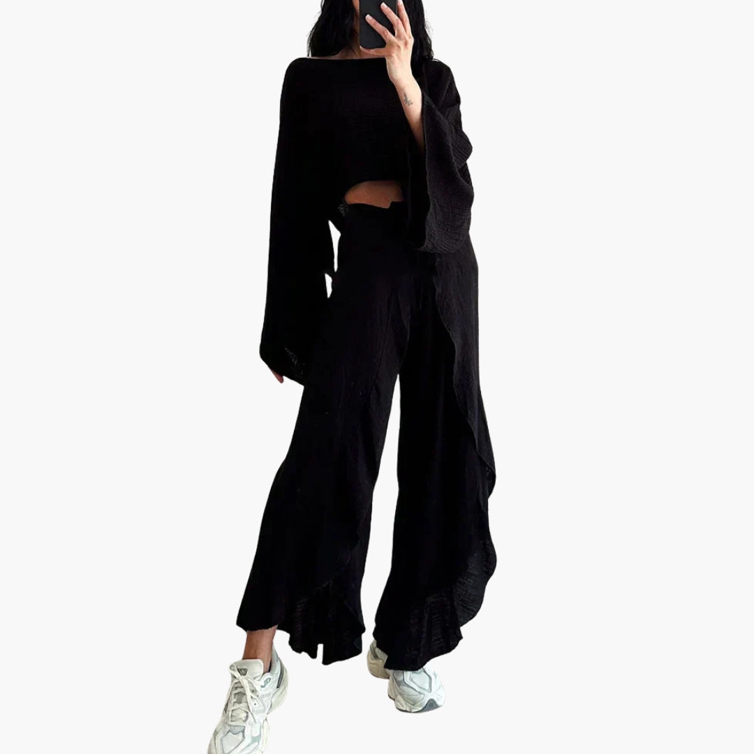 Women's Two Piece Set Tie Slit Pants